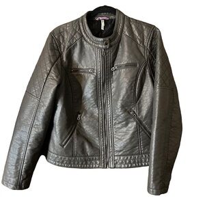 Pink Platinum Women’s M Smoky Medium Grey Vegan Faux Leather Moto Jacket